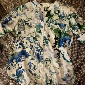 Calvin Klein Blue Green Button Up Blouse